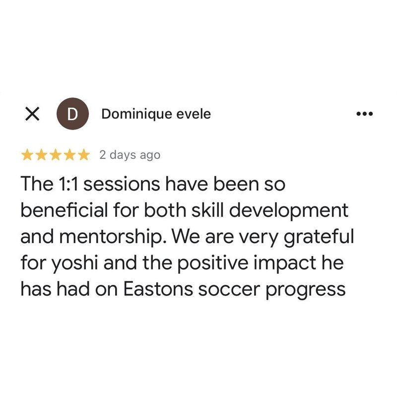 Five-star Google review from Dominique: the 1:1 sessions have been so beneficial for both skill development and mentorship