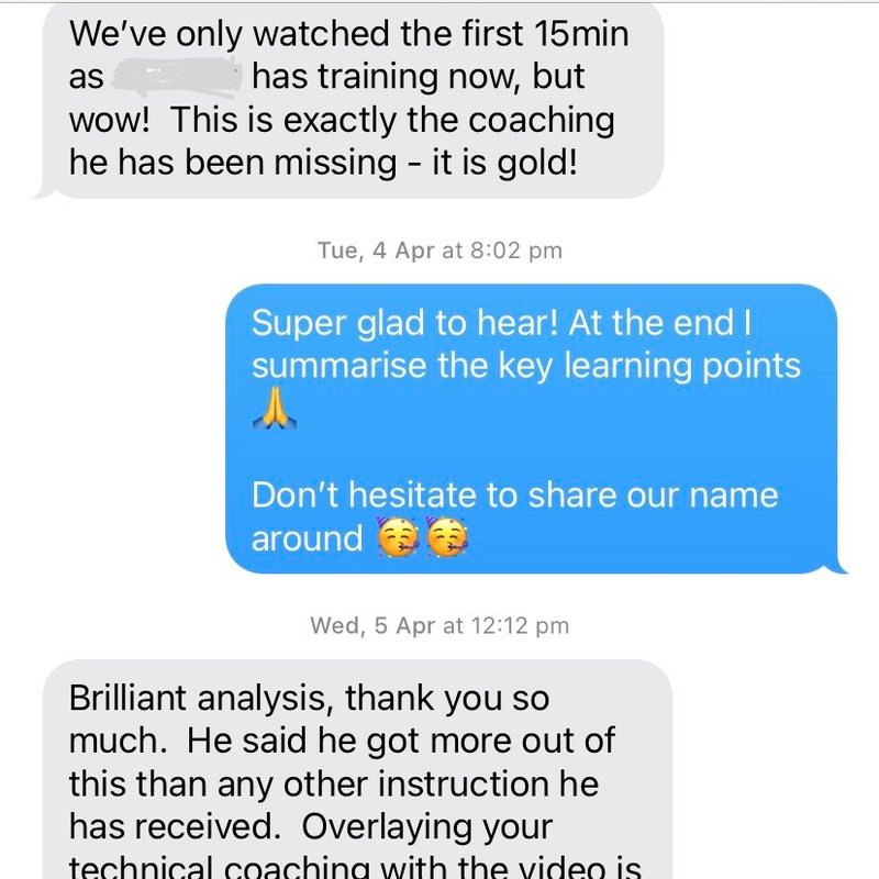 Parent message to Kyle: this is exactly the coaching he has been missing, it is gold, he got more out of this than any other instruction